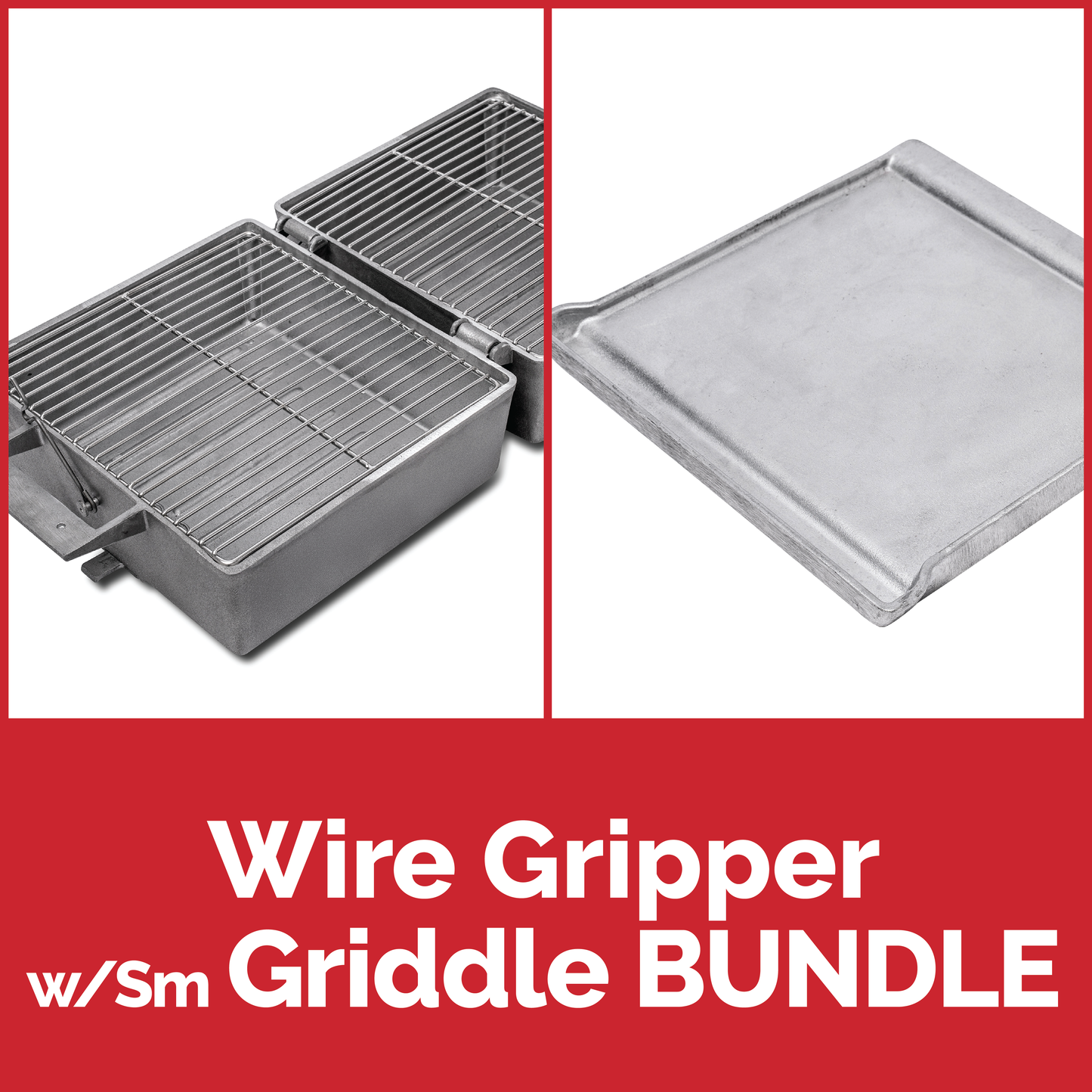 Bundle includes 1 each: 3GBBQTX Original Gripper w/Wire Grate + 3GBBQTX Small Reversible Griddle/Grill.